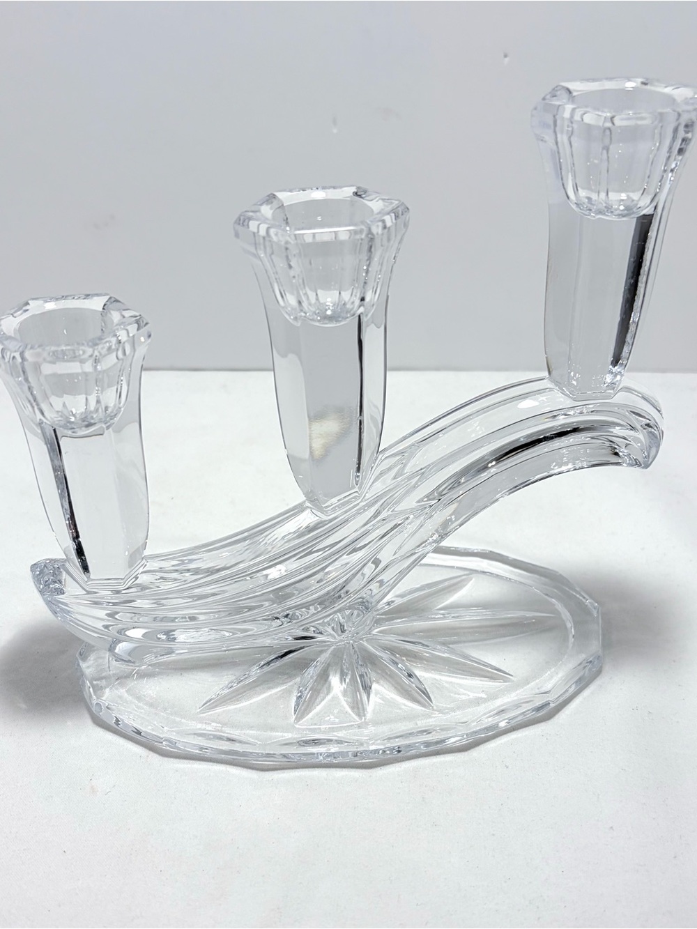 Vintage Buder Bleikristall Crystal Candle Holder Germany Triple Taper Holder